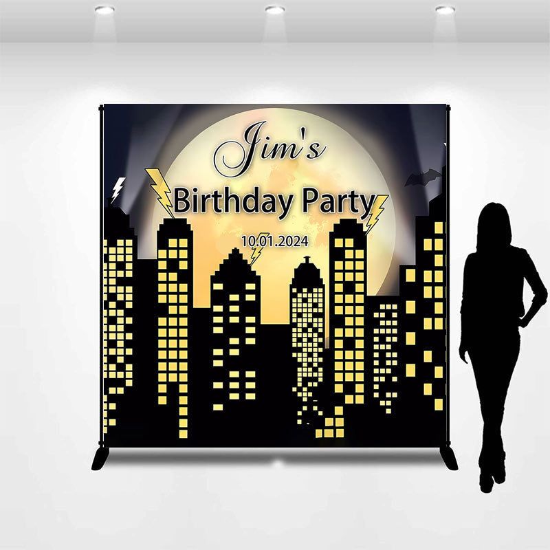 Aperturee - Night Building Yellow Moon Custom Birthday Backdrop