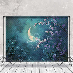 Aperturee - Night Cloud Moon Leaves Lilac Floral Photo Backdrop