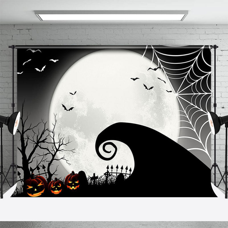 Aperturee - Night Cobweb Moon Bats Shadow Halloween Party Backdrop