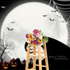 Aperturee - Night Cobweb Moon Bats Shadow Halloween Party Backdrop