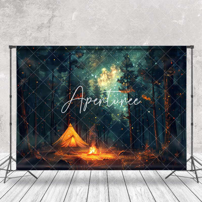 Aperturee - Night Forest Bonfire Starry Sky Photoshoot Backdrop