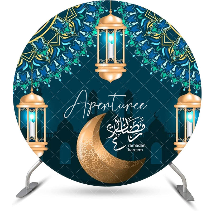 Aperturee - Night Lantern Moon Mandala Round Eid Mubarak Backdrop