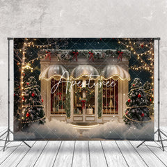 Aperturee - Night Light Snow White Door Christmas Trees Backdrop