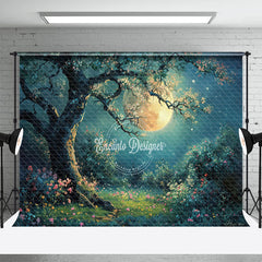 Aperturee - Night Moon Blossom Tree Grass Undergrowth Backdrop