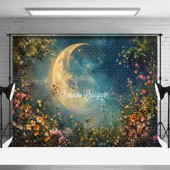 Aperturee - Night Moon Colorful Flower Leaves Photography Backdrop