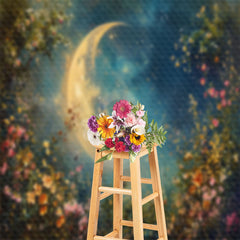 Aperturee - Night Moon Colorful Flower Leaves Photography Backdrop