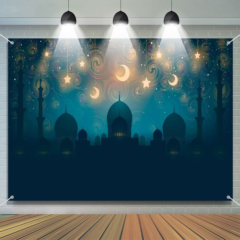 Aperturee - Night Moon Stars Palace Shadow Eid Mubarak Backdrop