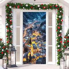 Aperturee - Night Mountain Village Light Christmas Door Cover