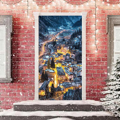 Aperturee - Night Mountain Village Light Christmas Door Cover