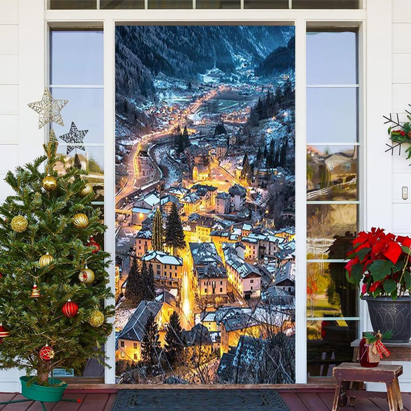 Aperturee - Night Mountain Village Light Christmas Door Cover