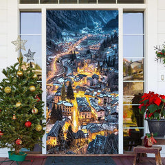 Aperturee - Night Mountain Village Light Christmas Door Cover