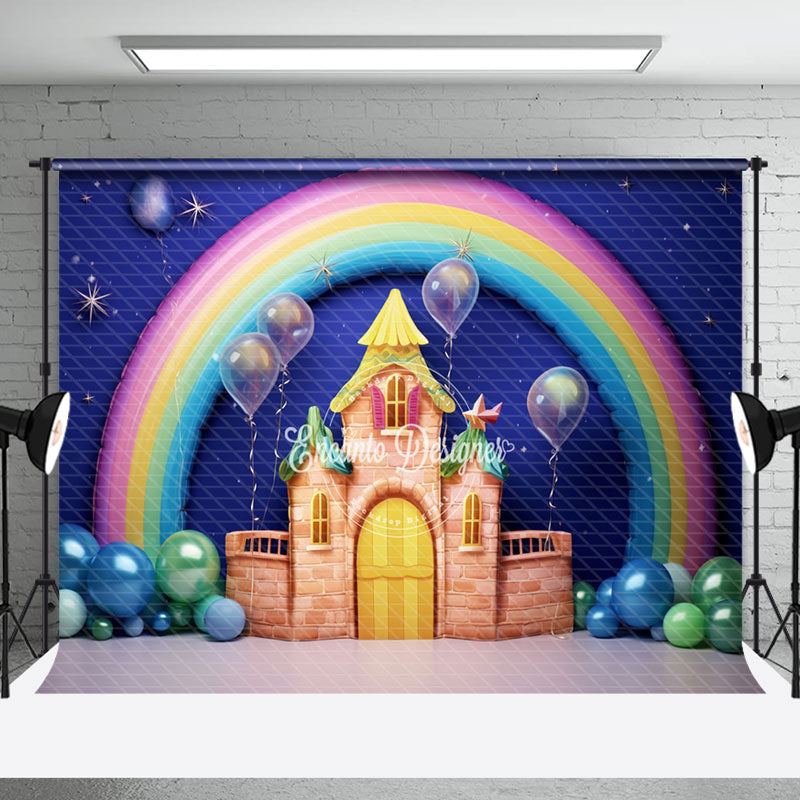 Aperturee - Night Rainbow Balloon Castle Cake Smash Backdrop