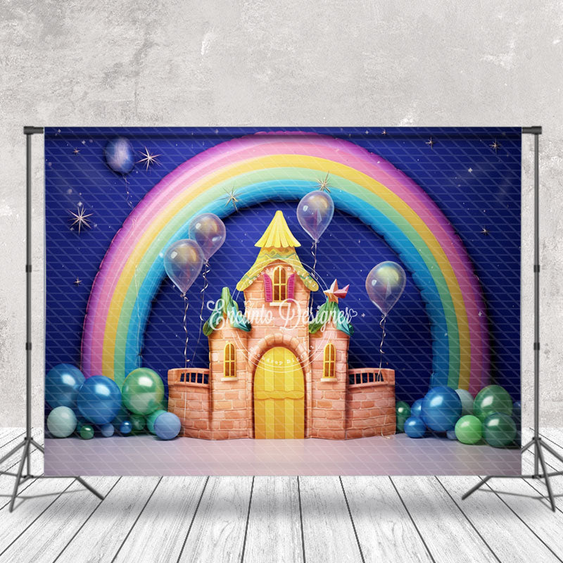 Aperturee - Night Rainbow Balloon Castle Cake Smash Backdrop