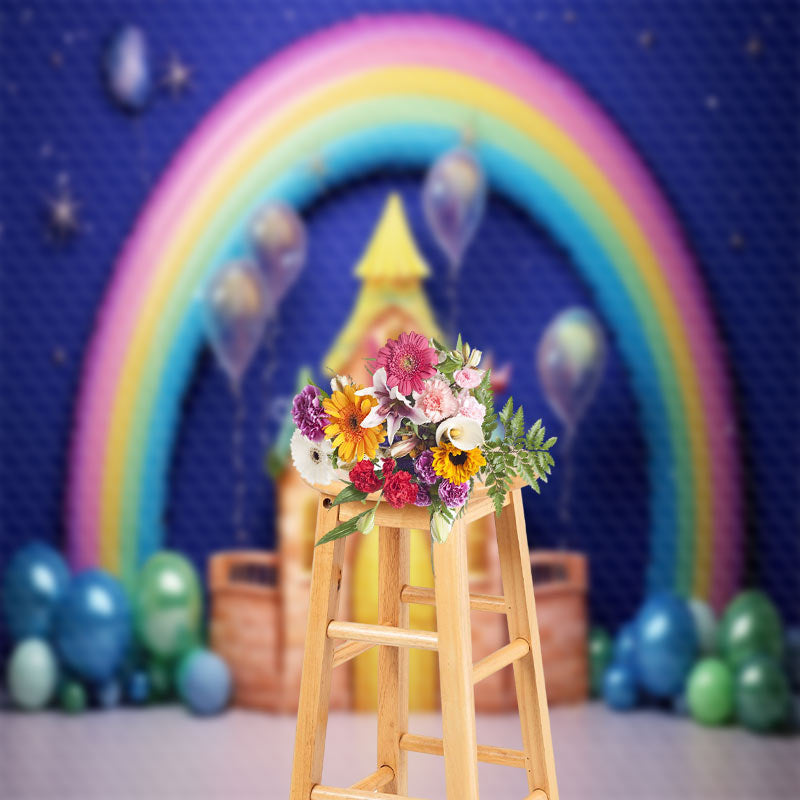 Aperturee - Night Rainbow Balloon Castle Cake Smash Backdrop