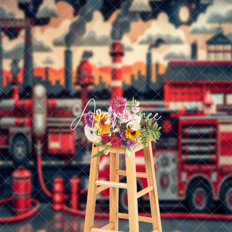 Aperturee - Night Red Fire Truck Operation Cake Smash Backdrop