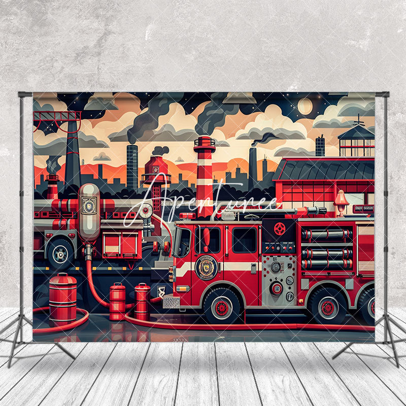 Aperturee - Night Red Fire Truck Operation Cake Smash Backdrop