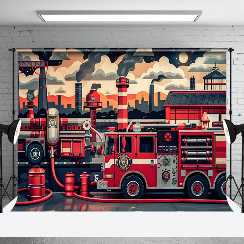 Aperturee - Night Red Fire Truck Operation Cake Smash Backdrop