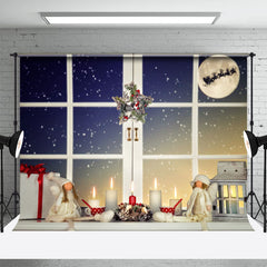 Aperturee - Night Window Santa Candle Moon Christmas??Backdrop