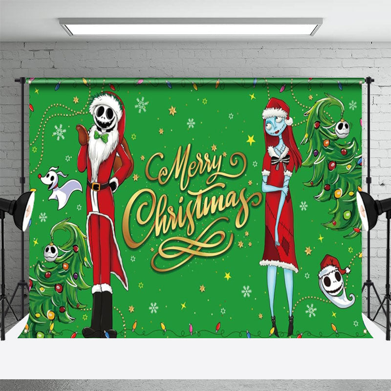 Aperturee - Nightmare Santa Green Xmas Tree Christmas Backdrop