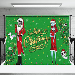 Aperturee - Nightmare Santa Green Xmas Tree Christmas Backdrop