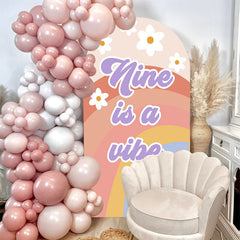 Aperturee - Nine Is A Vibe Groovy Rainbow Birthday Arch Backdrop