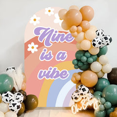 Aperturee - Nine Is A Vibe Groovy Rainbow Birthday Arch Backdrop