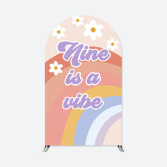 Aperturee - Nine Is A Vibe Groovy Rainbow Birthday Arch Backdrop