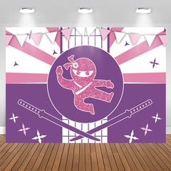 Aperturee - Ninja Pink Glitter Happy Birthday Backdrop For Girls