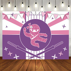 Aperturee - Ninja Pink Glitter Happy Birthday Backdrop For Girls