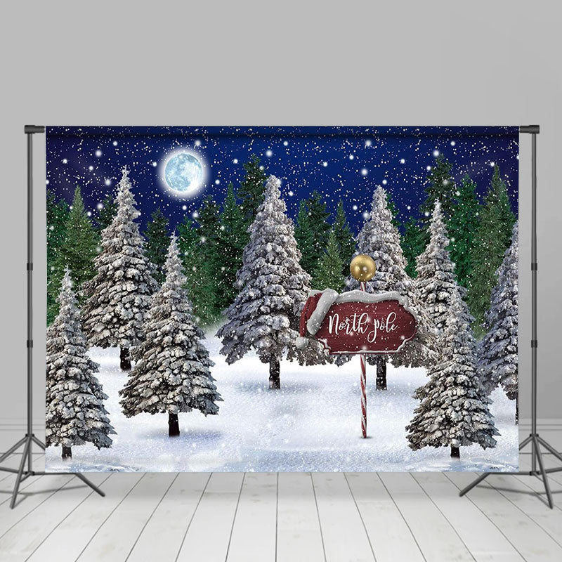 Aperturee - North Pole Night Forest Landscape Winter Backdrop