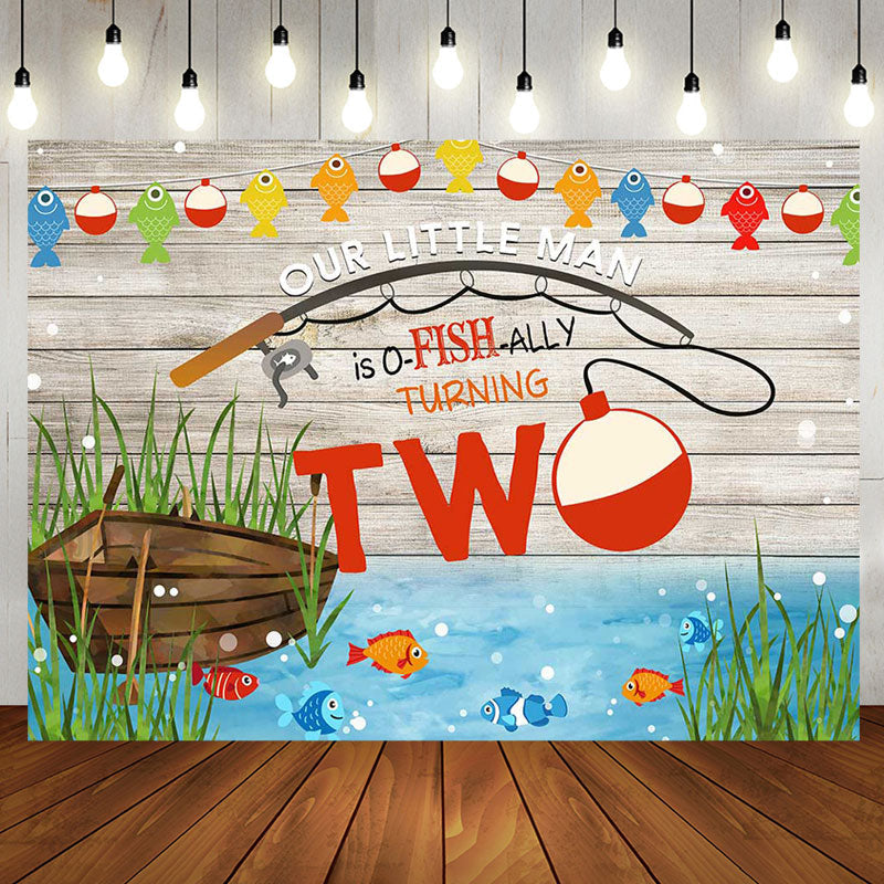 Aperturee - O Fish Ally Lake Wood 2nd Birthday Party Backdrop