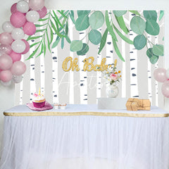 Aperturee - Oh Baby Bamboo Leaves Stripe Gender Reveal Backdrop