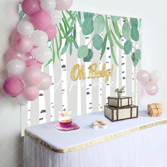 Aperturee - Oh Baby Bamboo Leaves Stripe Gender Reveal Backdrop