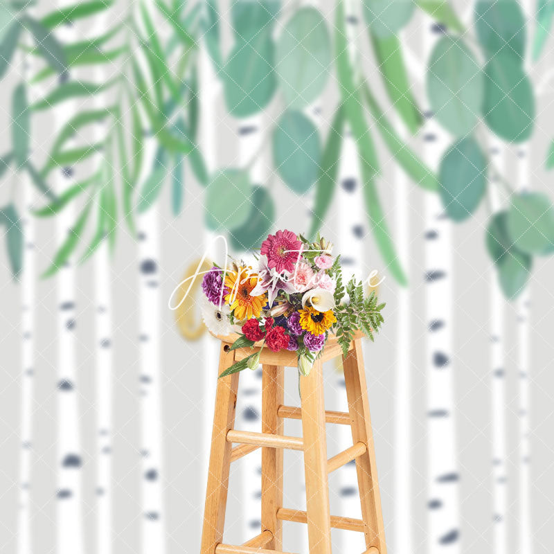 Aperturee - Oh Baby Bamboo Leaves Stripe Gender Reveal Backdrop