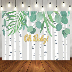 Aperturee - Oh Baby Bamboo Leaves Stripe Gender Reveal Backdrop