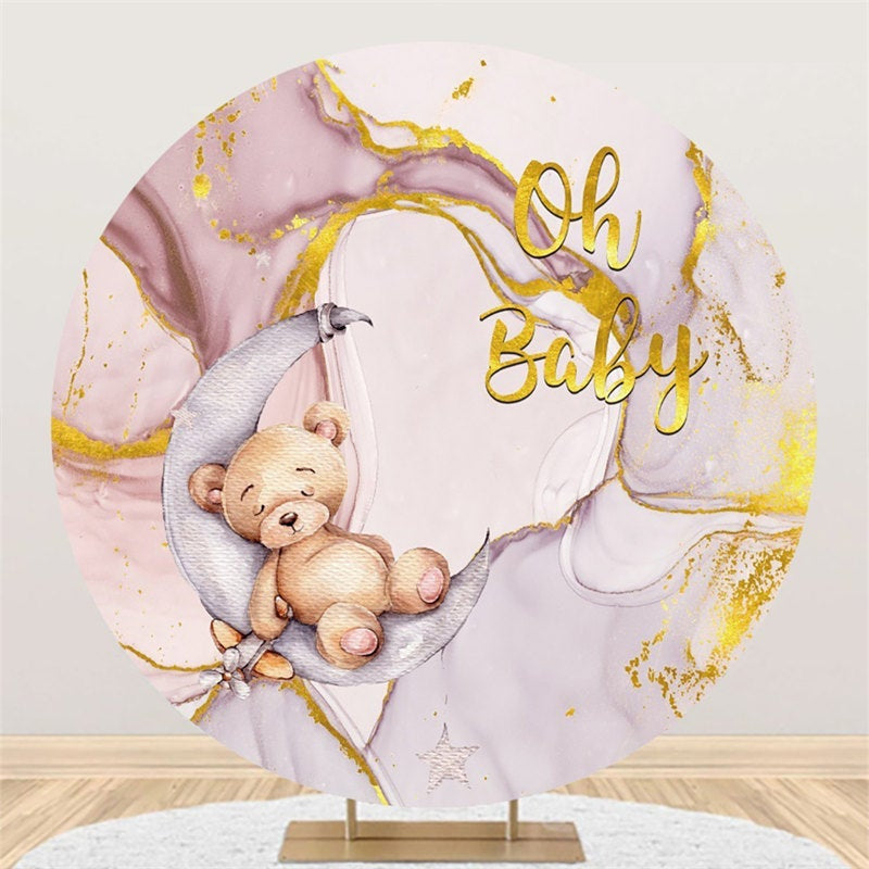 Aperturee Oh Baby Bear And Moon Round Backdrop For Baby Shower