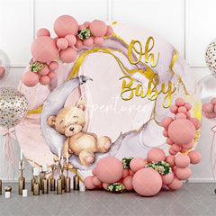 Aperturee Oh Baby Bear And Moon Round Backdrop For Baby Shower