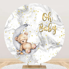 Aperturee - Oh Baby Bear Marble Round Boy Gender Reveal Backdrop