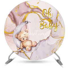 Aperturee - Oh Baby Bear Marbled Round Gender Reveal Backdrop