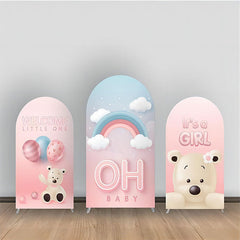 Aperturee - Oh Baby Bear Rainbow Balloon Girl Arch Backdrop Kit