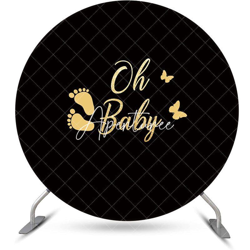 Aperturee - Oh Baby Black Footprint Round Gender Reveal Backdrop