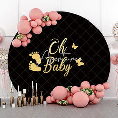 Aperturee - Oh Baby Black Footprint Round Gender Reveal Backdrop