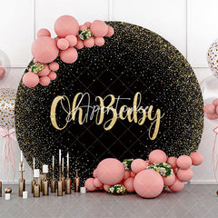 Aperturee - Oh Baby Black Gold Round Backdrop For Gender Reveal