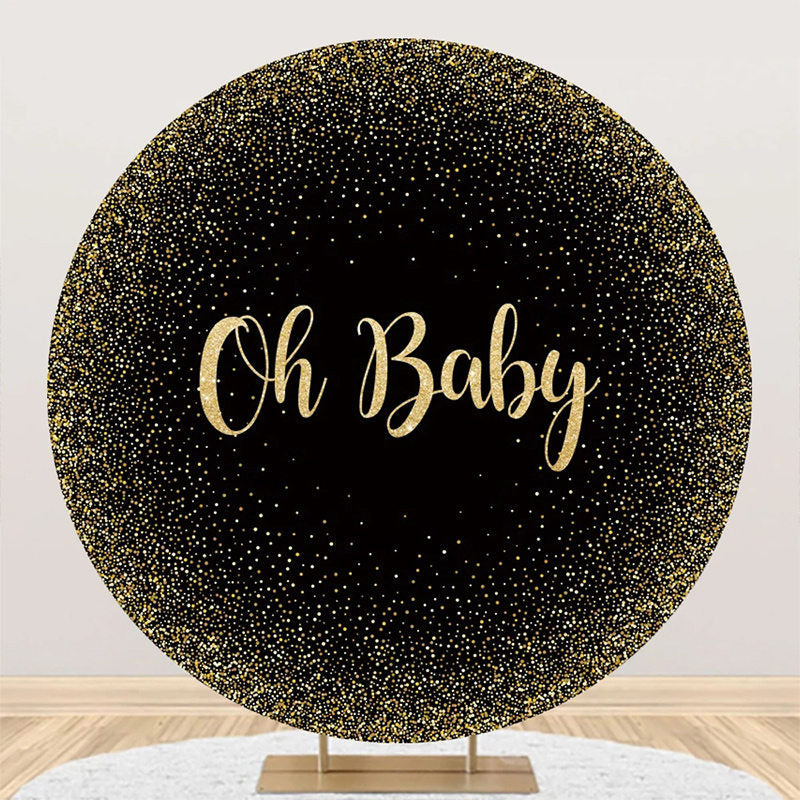 Aperturee - Oh Baby Black Gold Round Backdrop For Gender Reveal