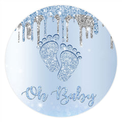 Aperturee Oh Baby Blue And Silver Glitter Feet Baby Shower Backdrop