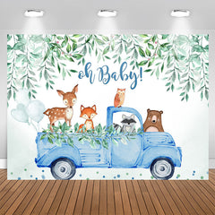 Aperturee - Oh baby blue car with animals boy baby shower backdrop