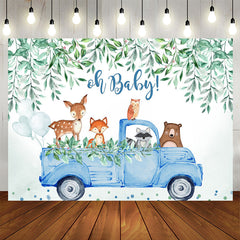 Aperturee - Oh baby blue car with animals boy baby shower backdrop