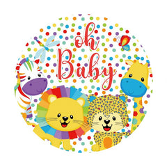 Aperturee - Oh Baby Color Animals Round Baby Shower Backdrop