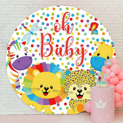 Aperturee - Oh Baby Color Animals Round Baby Shower Backdrop