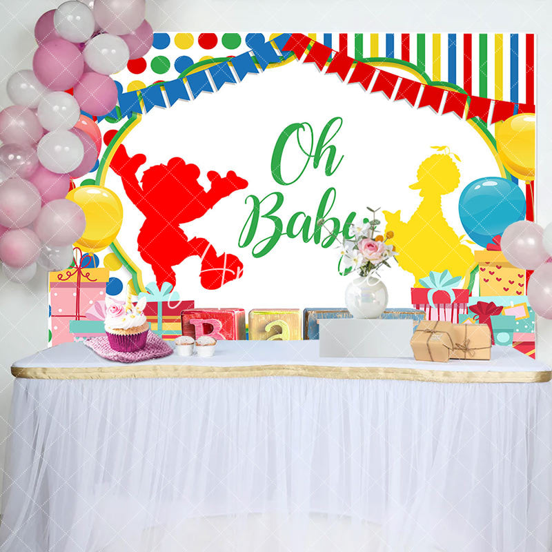 Aperturee - Oh Baby Cute Doll Stripes Dots Baby Shower Backdrop